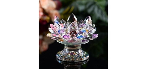 水晶七彩蓮花燭臺供佛酥油燈座供燈蠟燭臺七星燭臺擺件佛燈長明燈