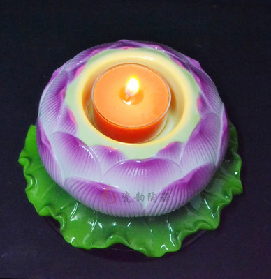 【5寸手彩蓮花歐式燭臺擺件 酥油燈熏香蠟燭臺德化陶瓷工藝品瓷器】價格,廠家,圖片,陶瓷工藝品,瓷韻陶瓷廠家直銷-