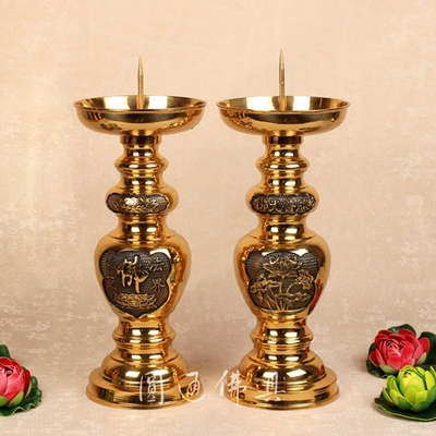 純銅燈架圓通具蠟燭針婚佛大號慶Y蠟燭臺酥油供佛一對燈座洋燭