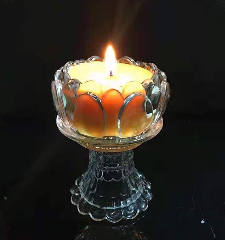 高腳蓮花酥油燈 玻璃燈座 供佛 祈福燈 無煙蠟燭祭祀蠟燭酥油燈