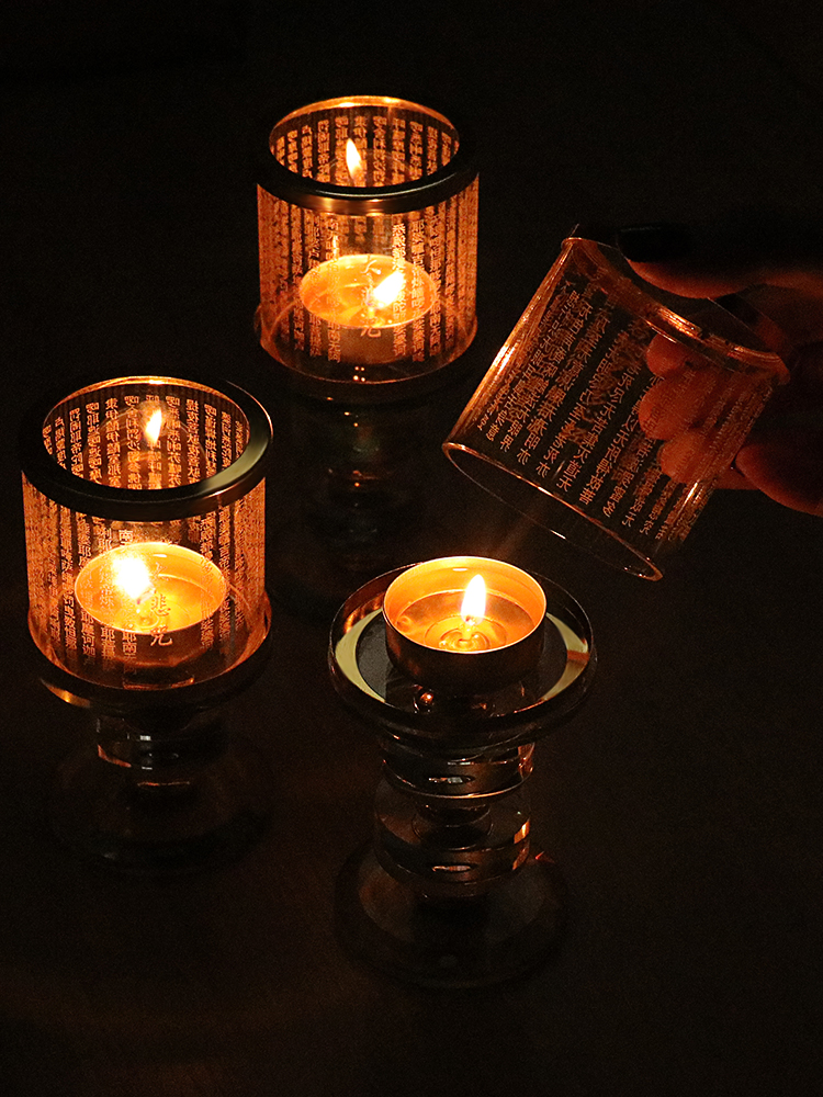 酥油燈座 融合大悲心經與水晶蓮花設計的家居供燈燃燈架